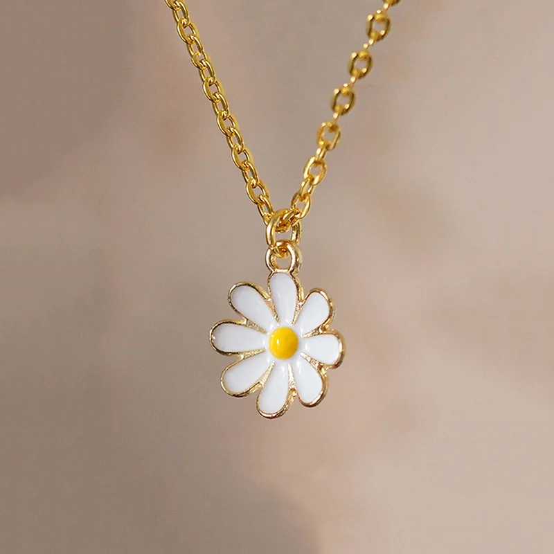 أزياء الذهب مطلي ديزي قلادة المينا زهرة بيضاء المعلقات القلائد للنساء الفتيات الهدايا #2