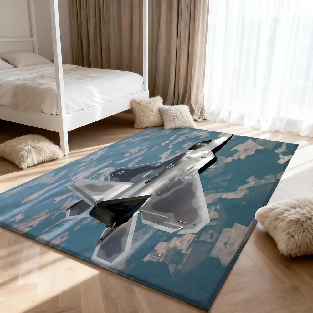 

F22 Fighter jet military fan Floor Mat Soft Thickened Absorbent Non-Slip Bedroom Living Room Door Mat Home Decor Flannel Rugs