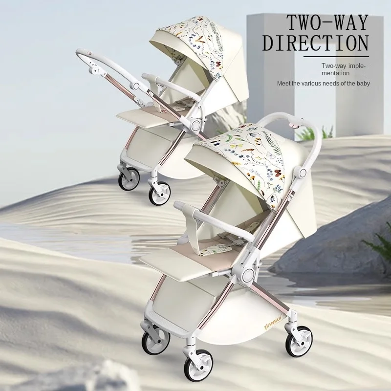 Baby Stroller High-View Two-way Push Baby Car Can Sit or Lie Down Lightweight Strollers Folding Portable 4-wheel Stroller