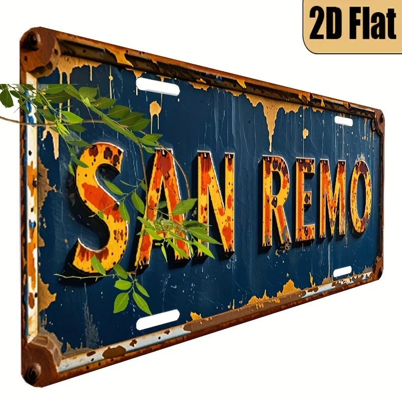1pc Vintage San Remo-Themed Italian License Plate - 6x12 Inch Retro European Car Number Plate Replica, Durable Polished Aluminum