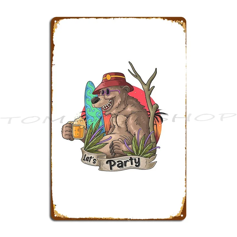 Ski Bear Illustration 1989 Finland Brown Bear Postage Stamp Metal Sign Garage Custom Home Designer  Tin Sign Poster