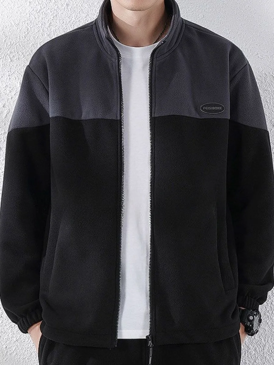 

Мужская утепленная куртка оверсайз с флисовой подкладкой, в стиле колор-блок, для осени и зимы, повседневная, с V-образным вырезом, дышащая, для мужчин среднего возраста