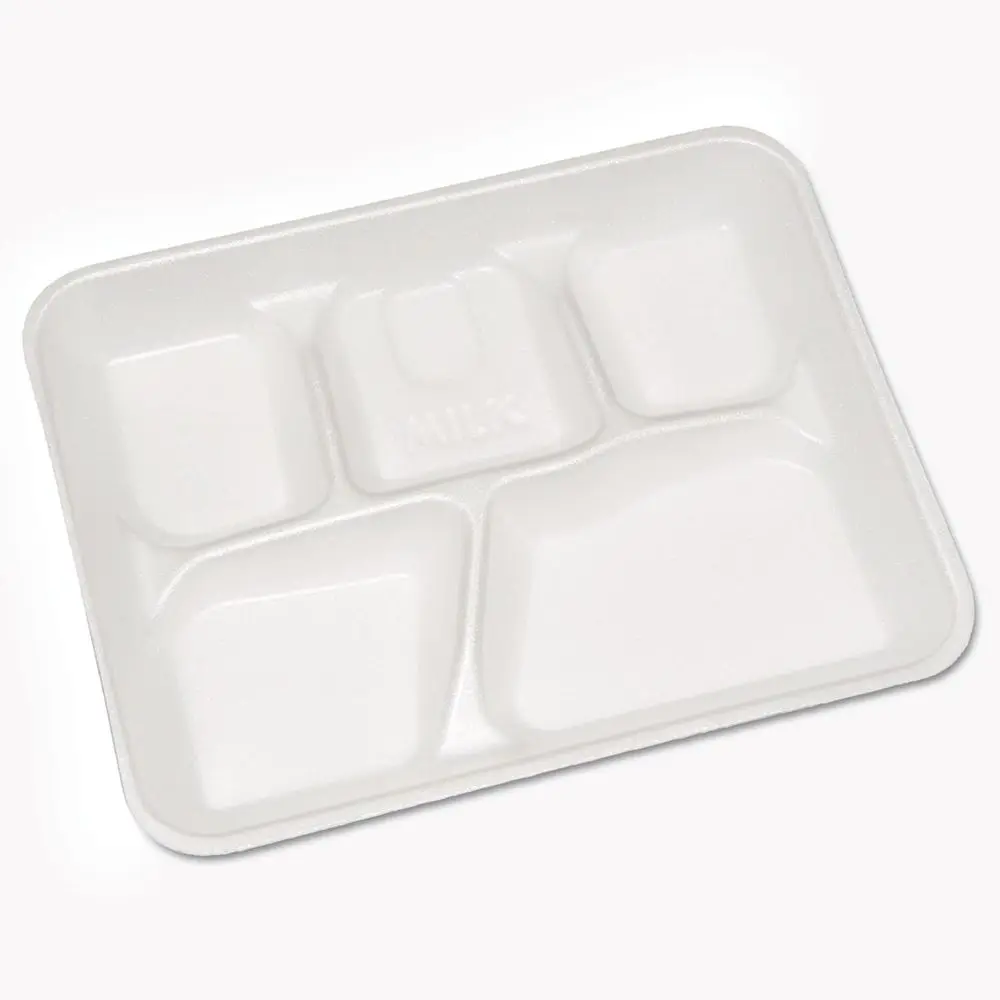 

5-Compartment White Foam School Trays, 8.25 x 10.5, 500 Pack, Lightweight Pactive PCTYTH10500SGBX