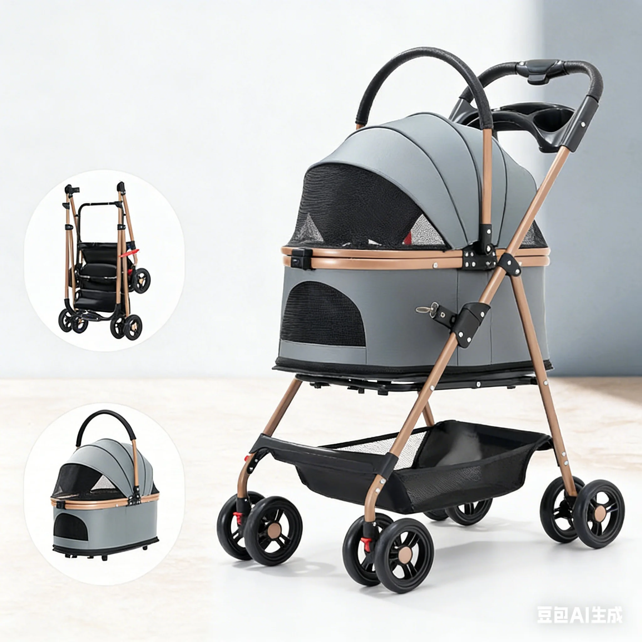 

Detachable Pet Dog Stroller 4 Wheels Foldable Puppy Cat Carrier Outdoor Breathable Mesh Pet Pushchair for Small Dog
