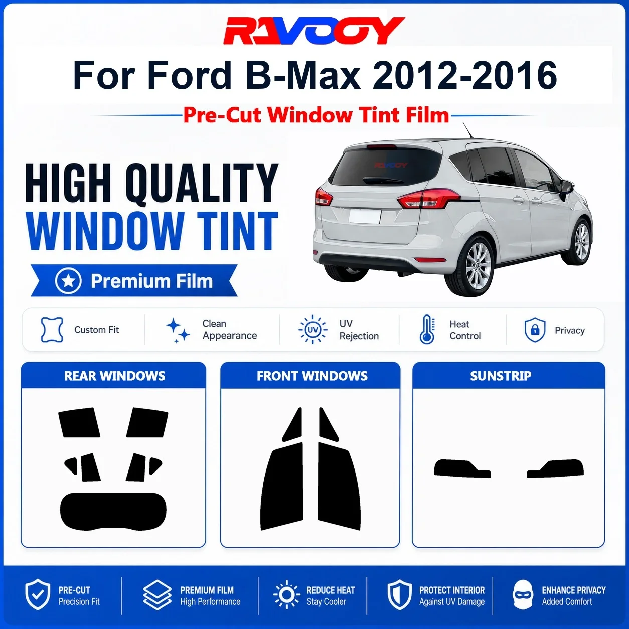 Premium Pre-Cut Window Tint For Ford B-Max 2012-2016 Front & Rear Windows UV Heat Rejection Privacy Film