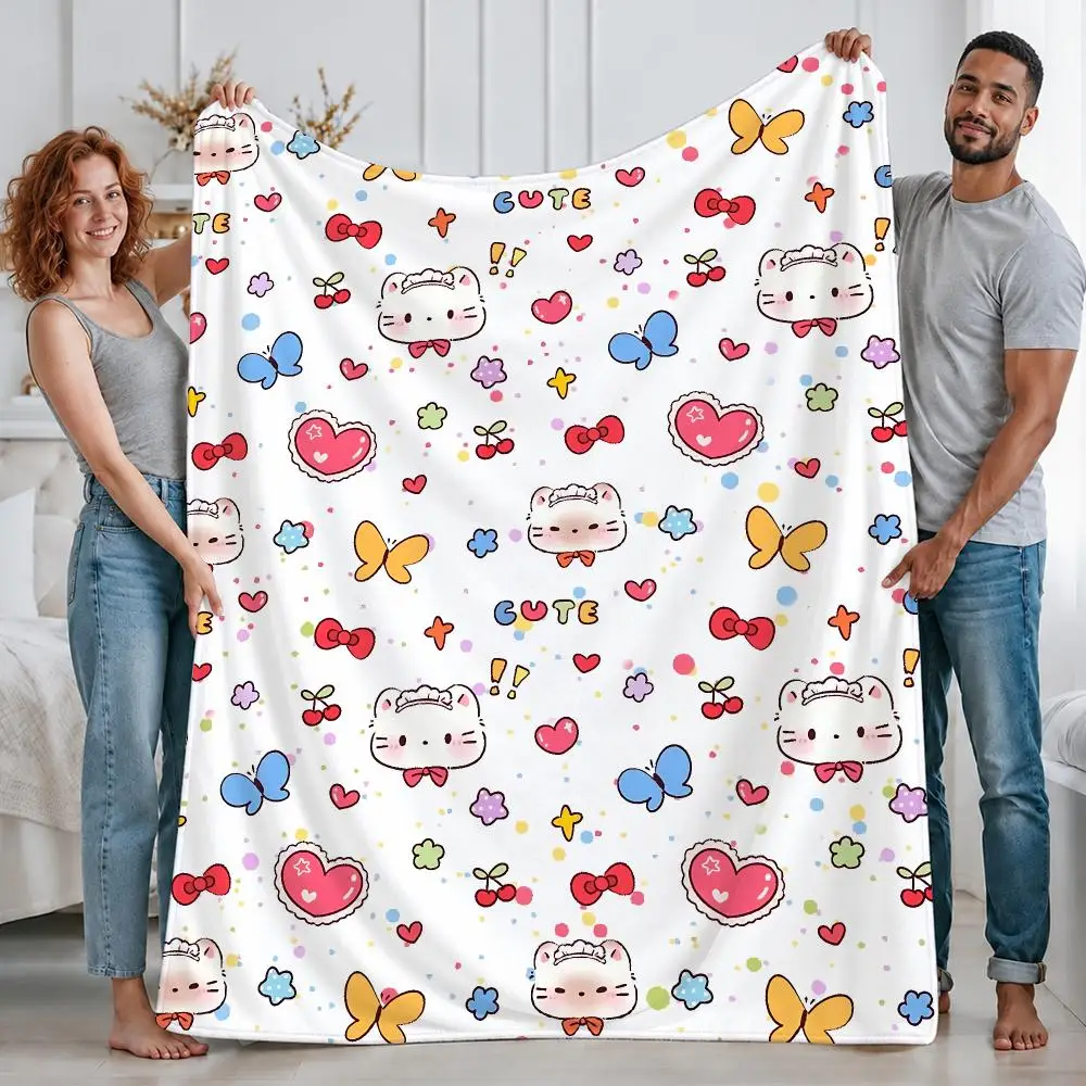 Cute Pattern Multicolor Kitten Ditsy Throw Custom Printed Flannel Fleece Blanket for Sofa Bed Office Travel & Camping