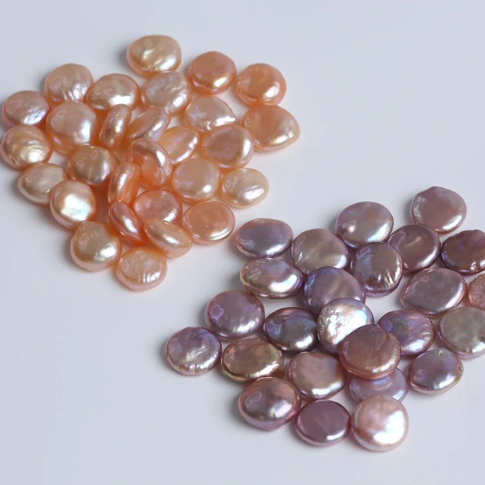 12-13mm Pink 13-14mm Purple Natural Freshwater Pearl Loose Coin Pearl beads High Luster For Jewelry Making