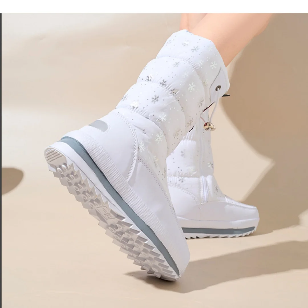 Botas de invierno para mujer, botas de nieve con plataforma, impermeables, antideslizantes, gruesas, de felpa, cálidas, a media pantorrilla, zapatos
