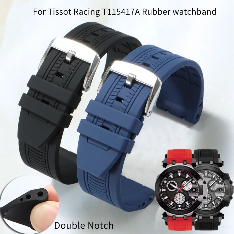 

Силиконовый ремешок для часов 22 мм с двойным отверстием для Tissot Racing T115417A, специальный ремешок с насечкой T115.427, резиновый ремешок для часов, сменный браслет