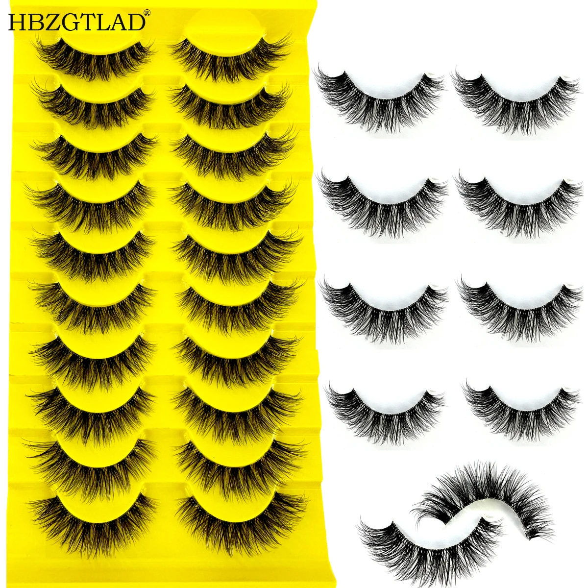 Natural Mink Cílios Postiços, 3D Tira Completa, Cílios de Banda Transparente, Cílios Invisíveis, 10 Pares