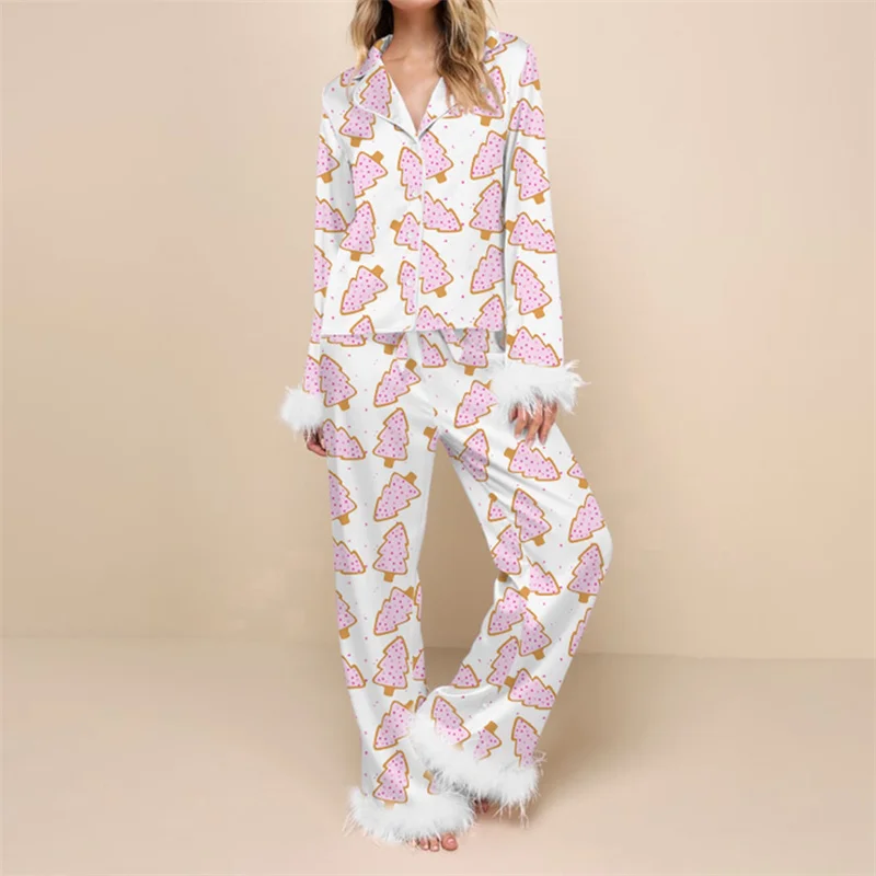 Dourbesty Women Christmas Pajamas Lounge Set Santa/Christmas Tree/Boots Print Shirts Tops and Pants 2Piece Sleepwear Outfit 2024