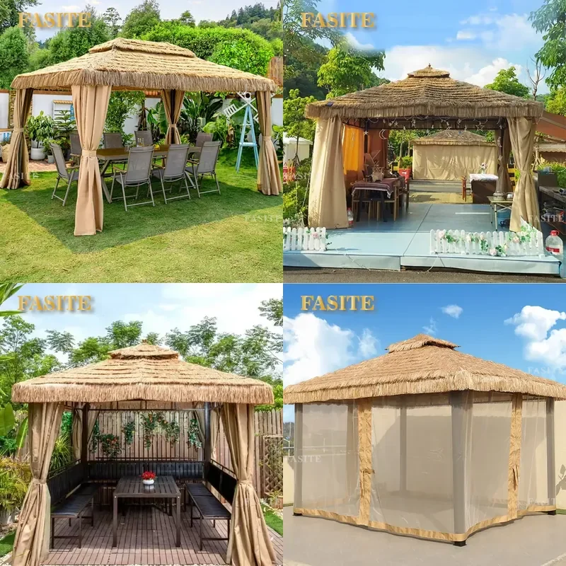 For Outdoor Gazebo Courtyard Awning Simulation Thatch Roof Tent Straw Shade Shelter for Agritainment B&B Leisure Patio Garden