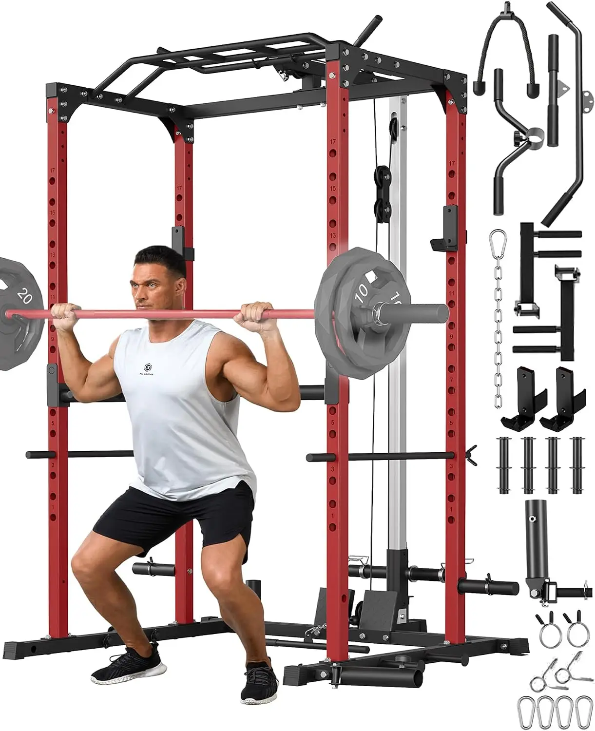 Power Cage for Home Gym with Pulley System, Power Rack & Squat Rack for Strength Training