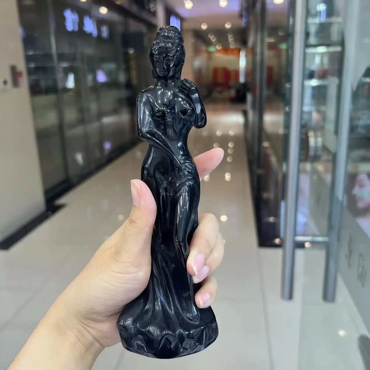 Natural Hand Crafts Reiki Series Black Obsidian Angels Crystal Carving For Home Decoration