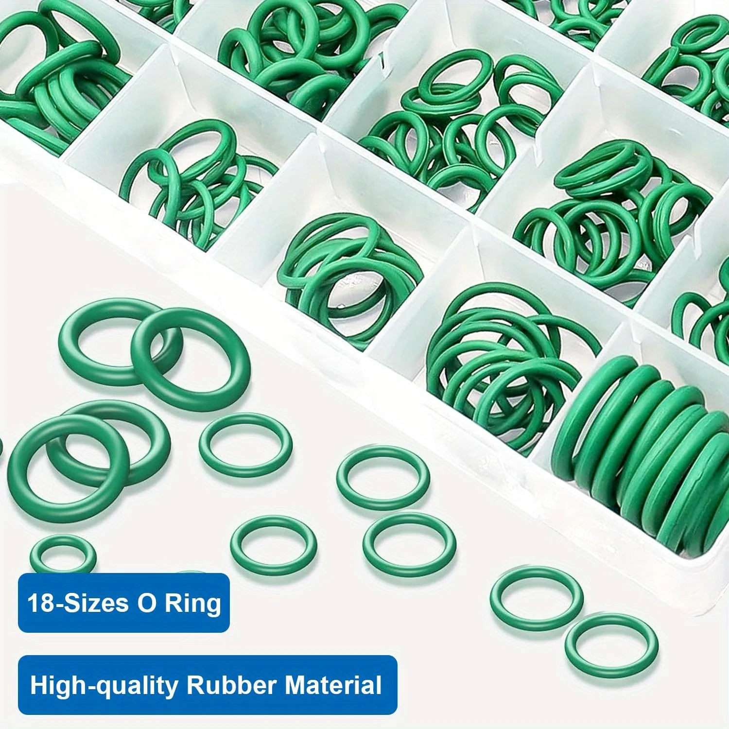 270-Piece Green Rubber O-Ring Kit, Universal Washers, Piping, and Industrial Applications, O-Ring Kit, Hydraulic Components