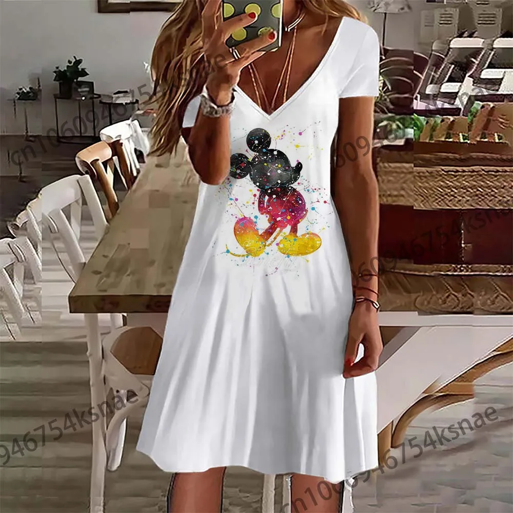 Disney   V Neck Women's Clothing Summer 2024 Dresses Verano White Dress Women Elegant Luxury Skirt Evening Gown Sexy Woman Dress