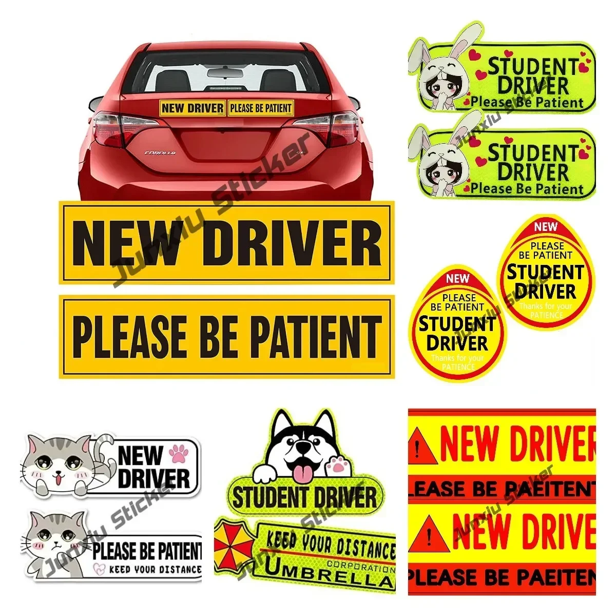 

TWO-PIECE Cute Bunny Little Cat Husky New Driver Windows Sticker Please Be Patient Keep Your Distance Please Be Patient KK Decal