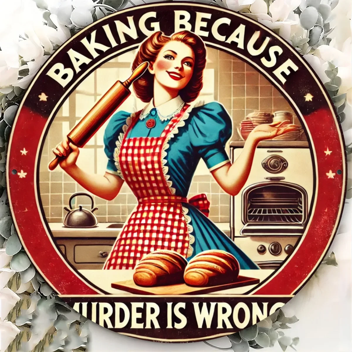 Vintage Lady Baking Aluminum Sign -