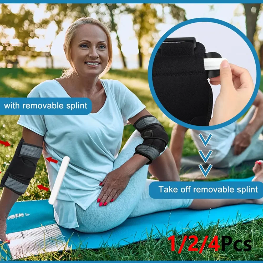 1/2/4Pcs Elbow Support Splint Brace Adjustable Compression Sleeve with Removable Stays for Sleeping Sports Gym Workout Men Women
