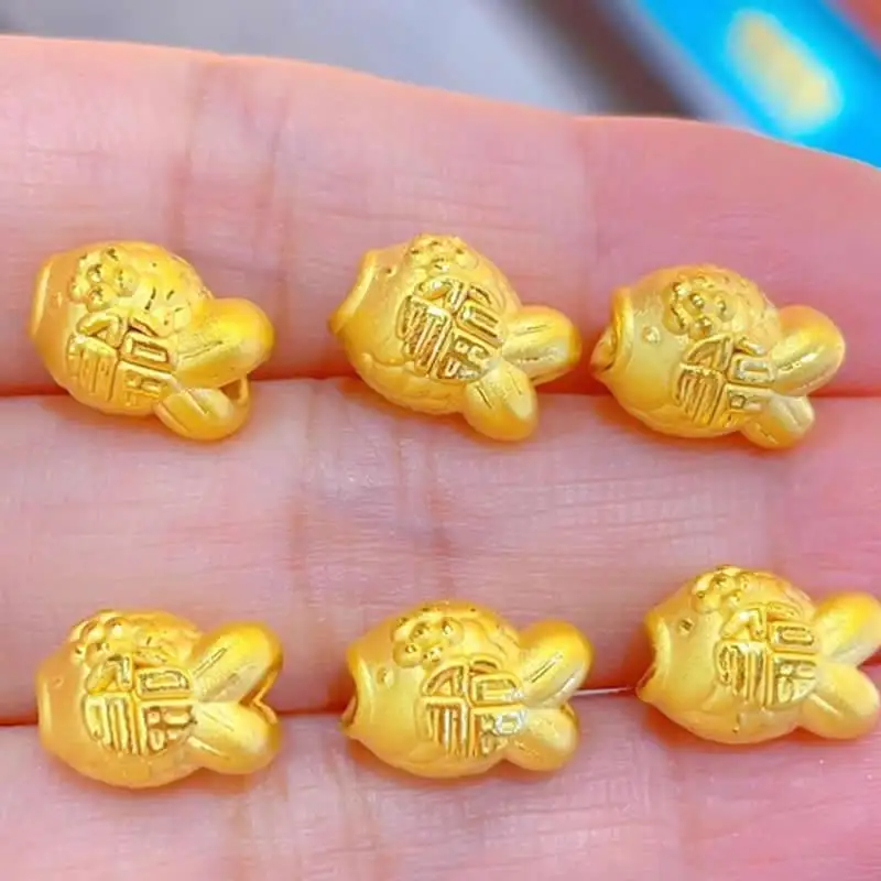 Pure 24K Yellow Gold Bracelet Women 999 Gold Carved Fu Fish Bracelet 1pcs