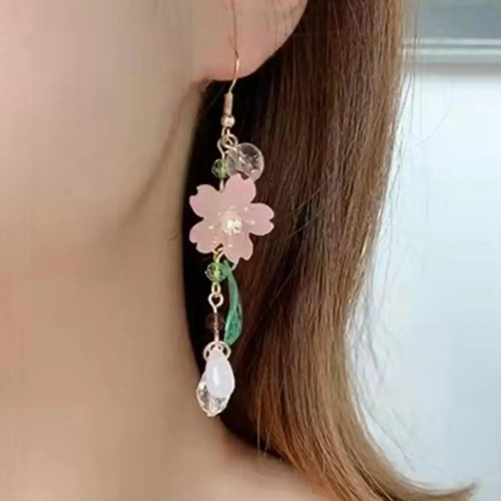 Cherry Petal Tassel Flower Long Earrings Dangle Earrings for Women Elegant Metal Dangle Earrings Gift