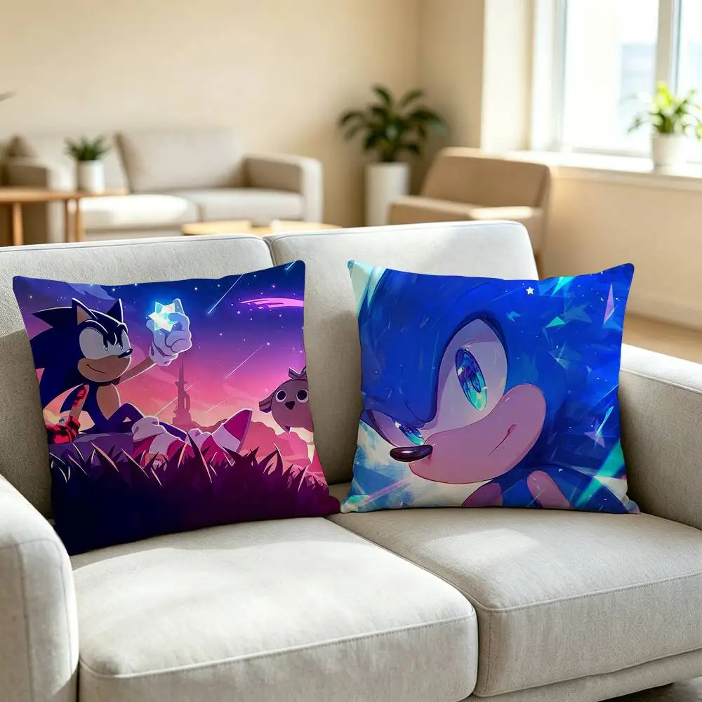 S-Speedy Neon Animated Sonic Prime  Pillow Case Square Double-Sided Sofa Cushion Cover Bedroom Bedside Pillow
