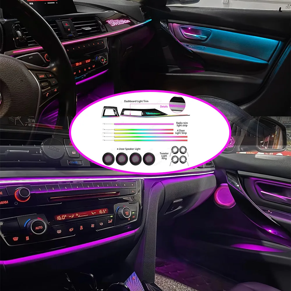64 Color Ambient Light for BMW 4 Series 3 Series Gran Coupe F30 F36 F33 F32 Car Dashboard Trim Interior LED Lighting Upgrade