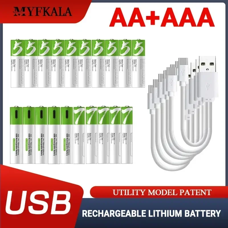 1.5v Aa+aaa Rechargeable Battery Usb C Lithium Battery Rechargeable Battery Support Direct Charging of  Line Pilas Recargables