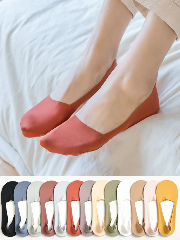 1 Paar Damen Ice-Silk No-Show Socken, doppelt rutschfest, unsichtbare Liner-Bootssocken für Damen, Silikon-Grip, rutschfeste, niedrig geschnittene Socken – Detail 1