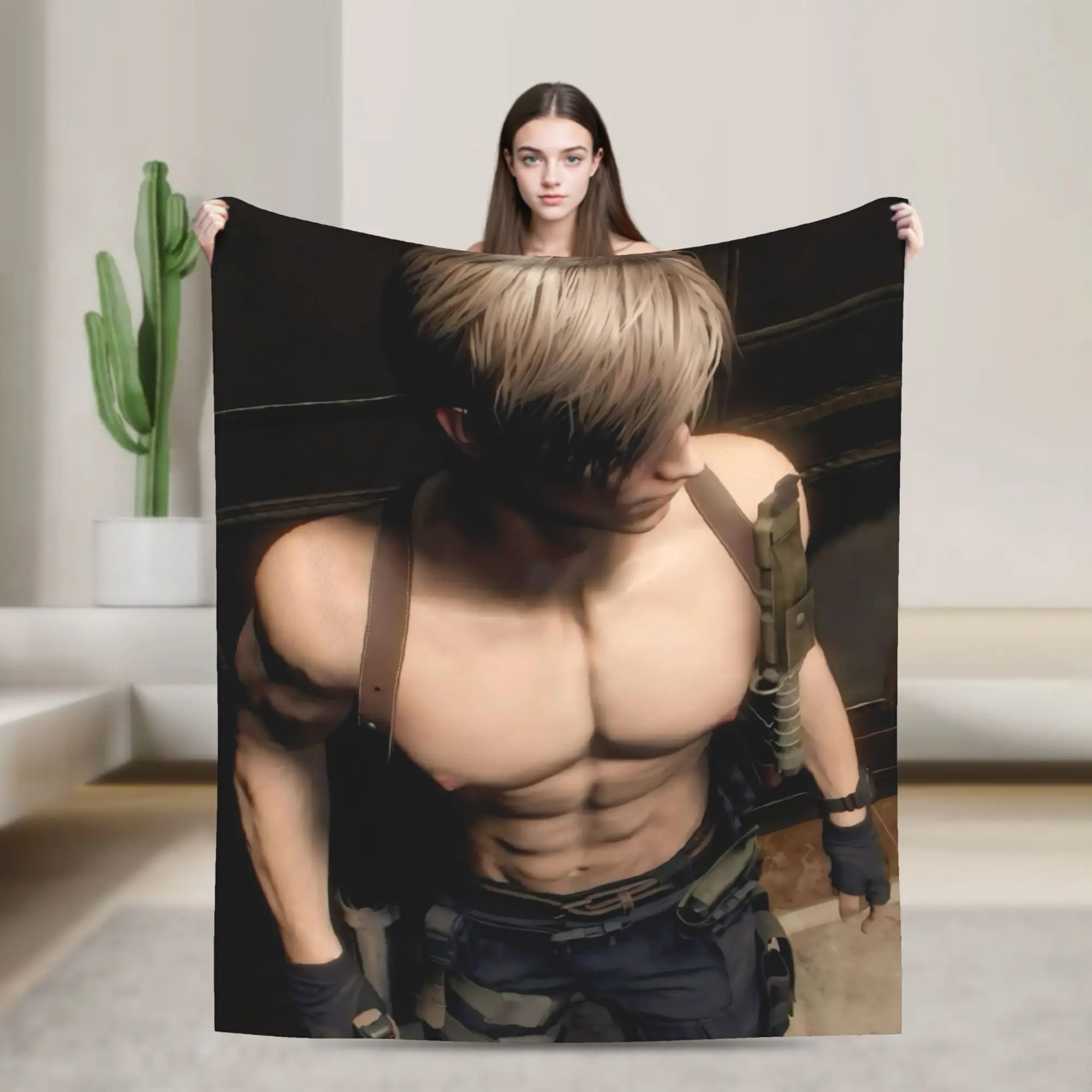 Cartoon Leon Kennedy Blanket Fleece All Season Residents Evils  Multifunction Soft Throw Blankets for Sofa Car Bedspreads