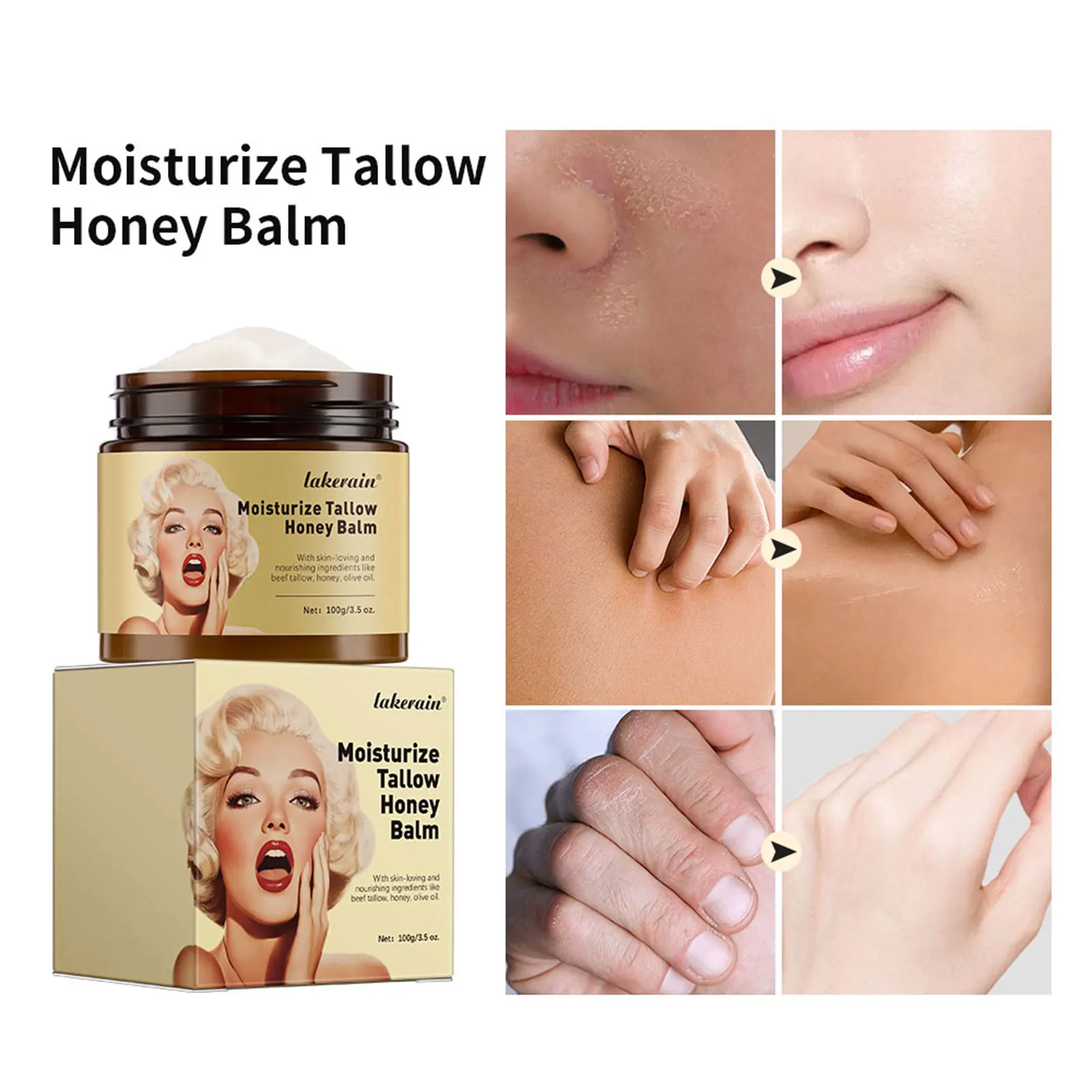 Lakerain Tallow & Honey Moisturizing Cream | Nourishing Tallow Balm for Deep Hydration | Soothing Face & Body Cream for Soft