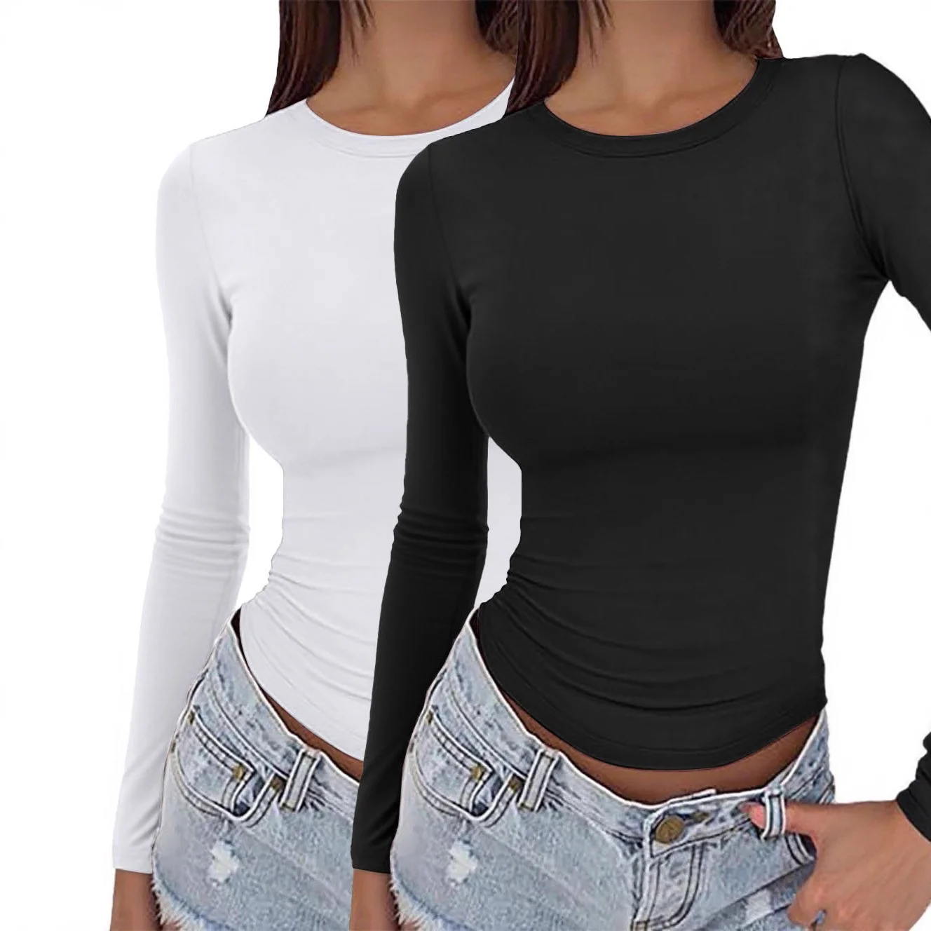 Faionable-Top redondo Ne Slim Fit Base irt para mujer, pantalones largos de cintura alta, tela de seda de leche, ropa Bot de alta calidad