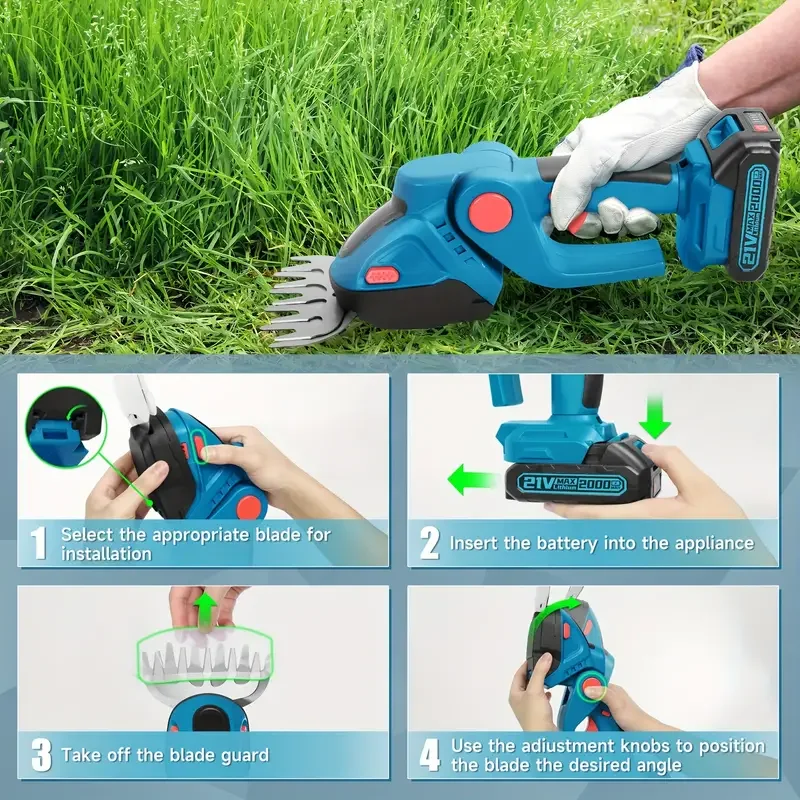 2 IN 1 Cordless Electric Hedge Trimmer 2000mAh Rechargeable Handheld Garden Shrub Weeding Pruning Mower For Makita with Battery