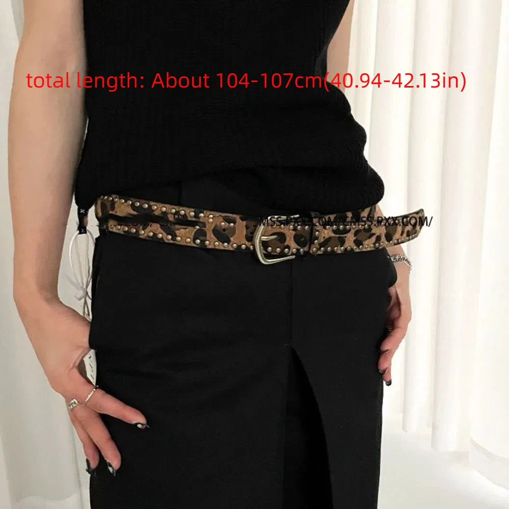 Vintage Designer Rivet Waist Belt Punk Style Gothic Leopard Print Belt American Y2k Women's Waist Belt Streetwear