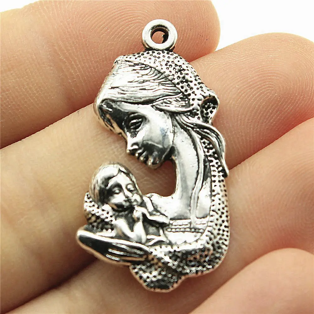 3pcs/lot 37x20mm Mom And Child Charms For Jewelry Making Antique Silver Color 1.46x0.79inch