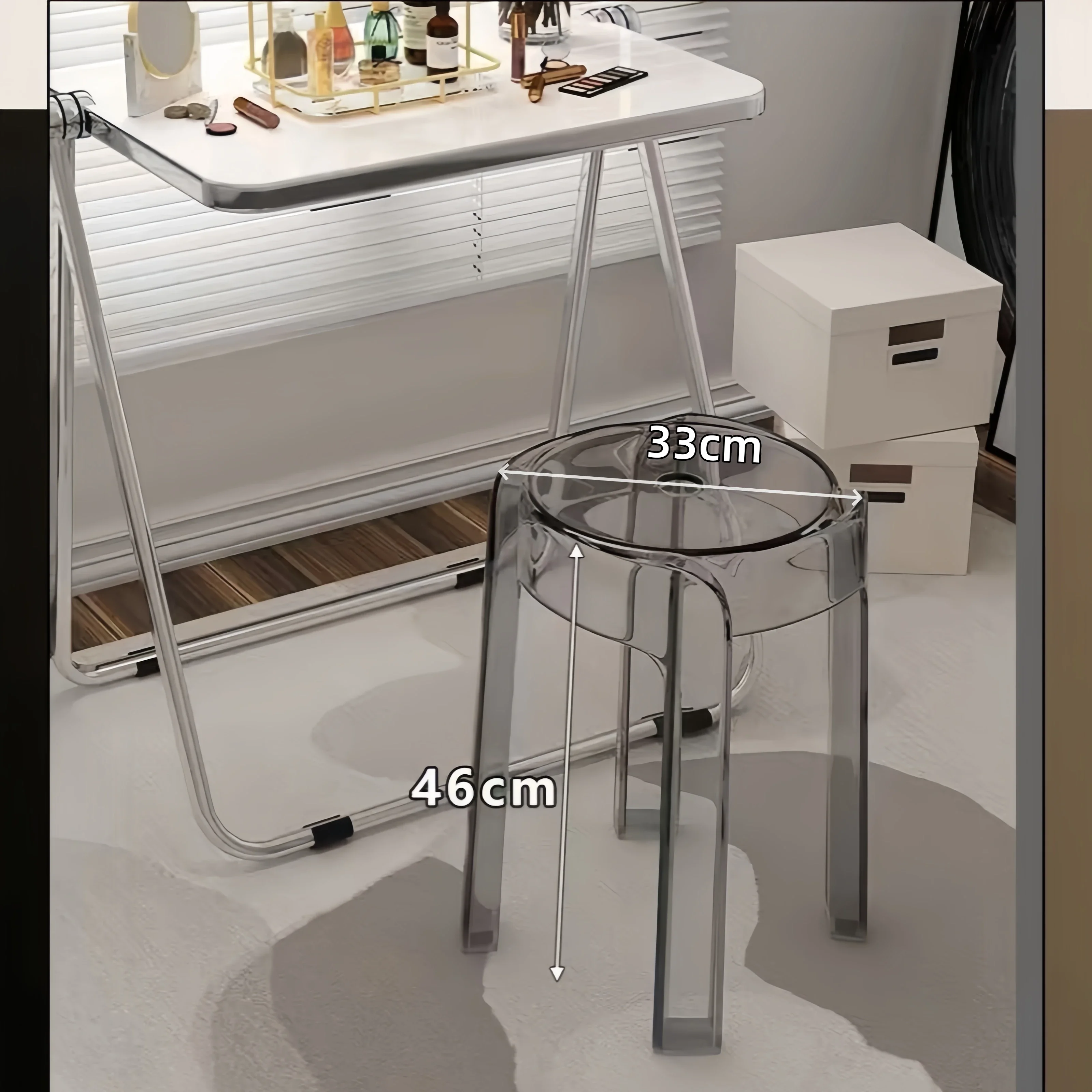 Acrylic Stool Transparent Stool  Heavy-Dut/y Stackable Round Seat Modern Luxury Home Stable Bench