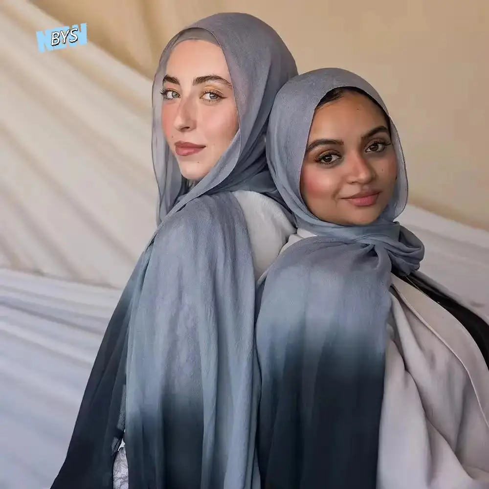 

Luxury Gradient Color Hijab Scarf Bandana Long Islamic Turban Wide Edge Sunscreen Wraps Shawl Female