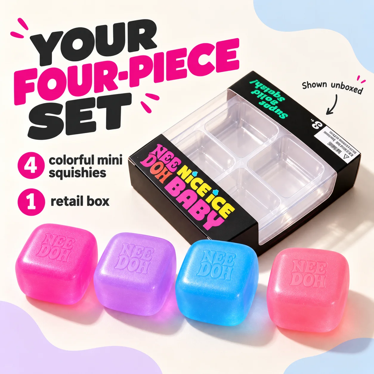 In Stock Schylling NeeDoh Nice Cube Squishy Sensory Fidget Toy, Soft Squeeze Blocks for Stress Relief & Relaxation, Handheld Toy