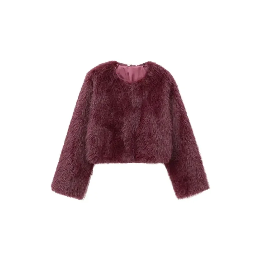 

Новая женская верхняя одежда с круглым вырезом и длинными рукавами, шикарные топы, осень-зима, свободная повседневная модная толстая теплая укороченная куртка из искусственного меха