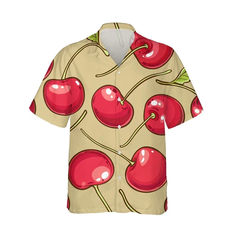 2024 Cherry Shirts For Men Fruit 3d Printed Men's Hawaiian Shirt Beach 6XL Short Sleeve Fashion Tops Tee Shirt Man Blouse Camisa