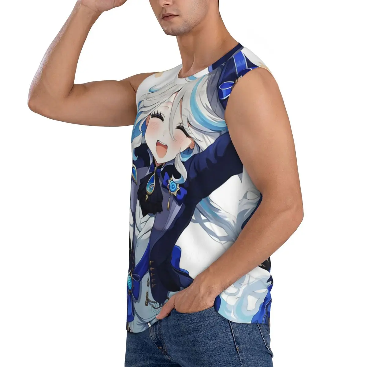 Furina Genshin Impact Men Sleeveless Tank Tops Quick Dry Breathable Gym Fitness Running Summer Casual Sport Vest