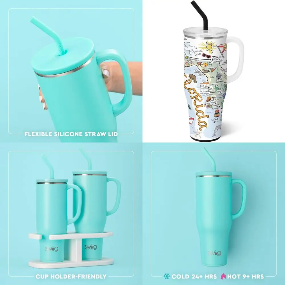 

Гигантская дорожная кружка на 40 унций с ручкой, термостакан с защитой от проливания, большая емкость для напитков, идеально подходит для поездок в Флориду