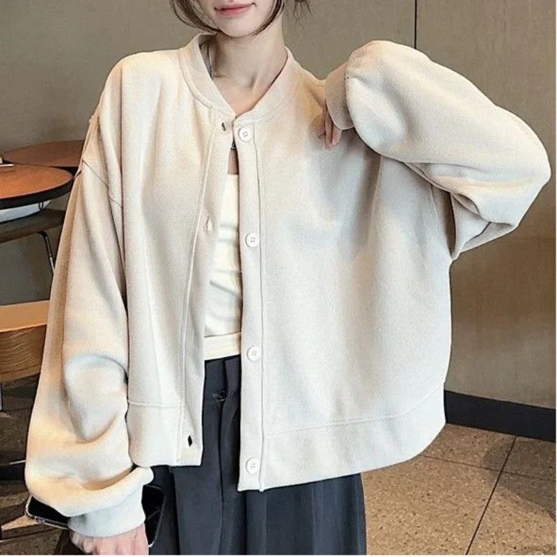 

Women American Retro Baseball Cardigan Sweatshirt Jacket New Style Early Spring Student Trendy Loose Thin Jacket Top
