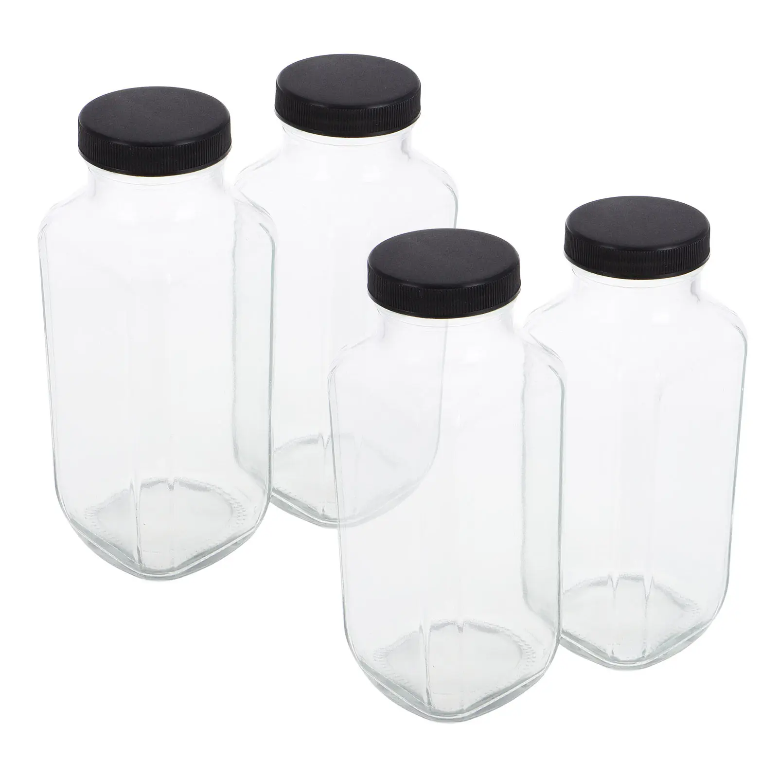 4Pcs Portable Square Glass Juice Bottles Reusable Clear Drinking Containers 500ml Smoothies Milk Water on The Go