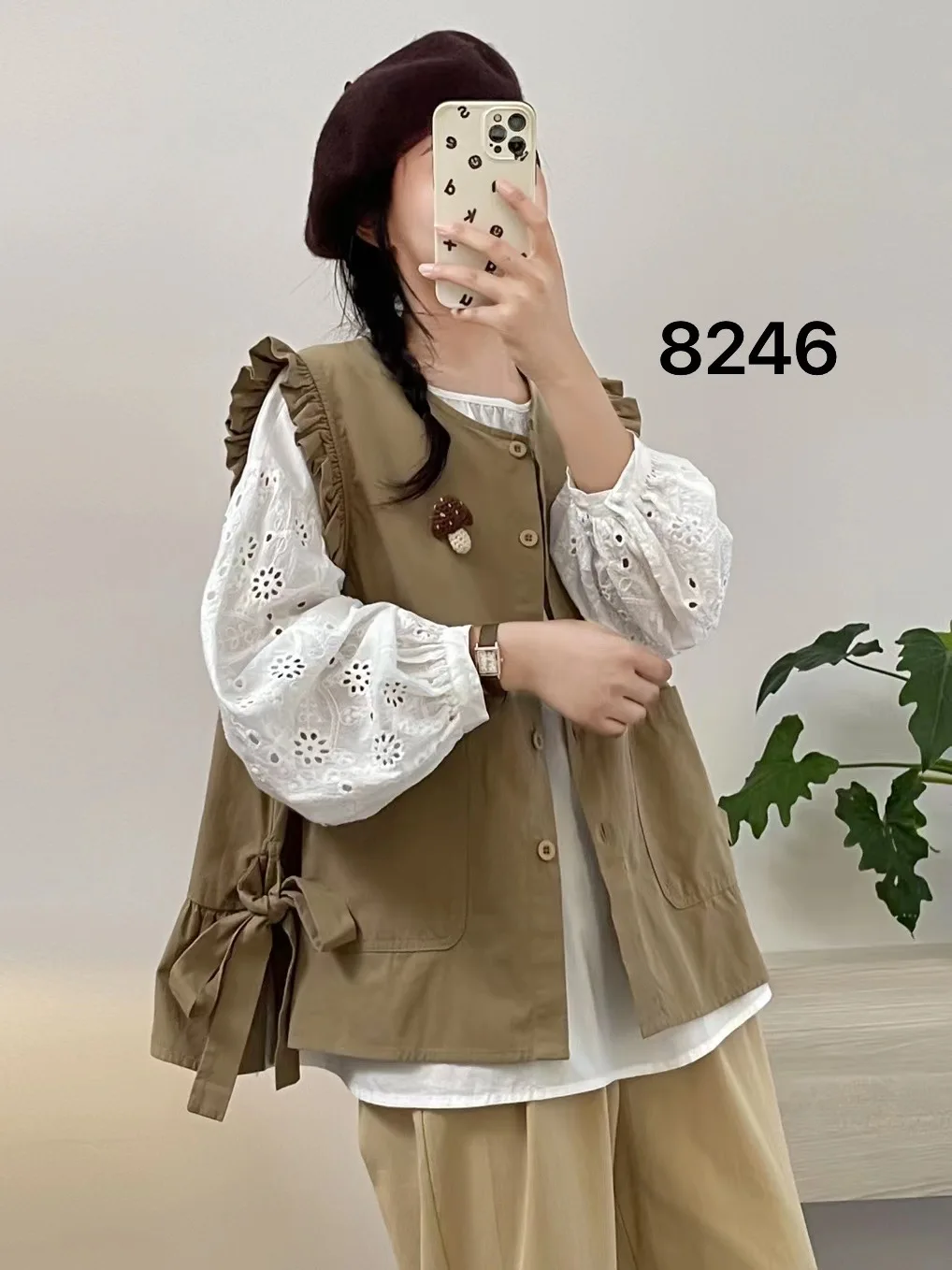 Loose Cotton Blend Cardigan with Large kets Women's Sle Side Knot Tie Svel Jaet Wooden  Design Casual Outerwear