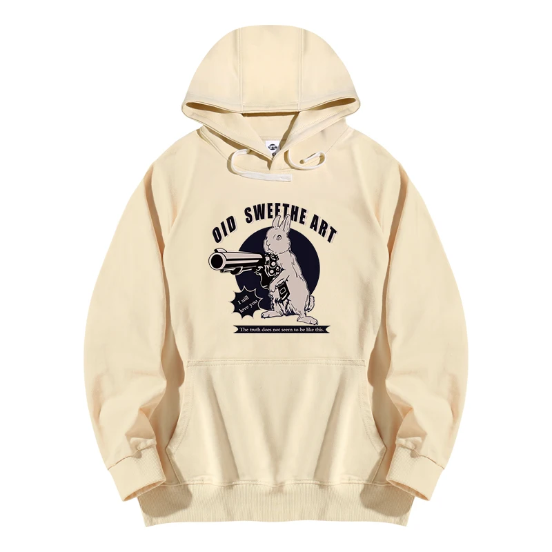 

American Khaki Rabbit Printed Men's Oversize High Street Hoodie Fashion Thickened Heavyweight Pullover Casual Couple Sportwear