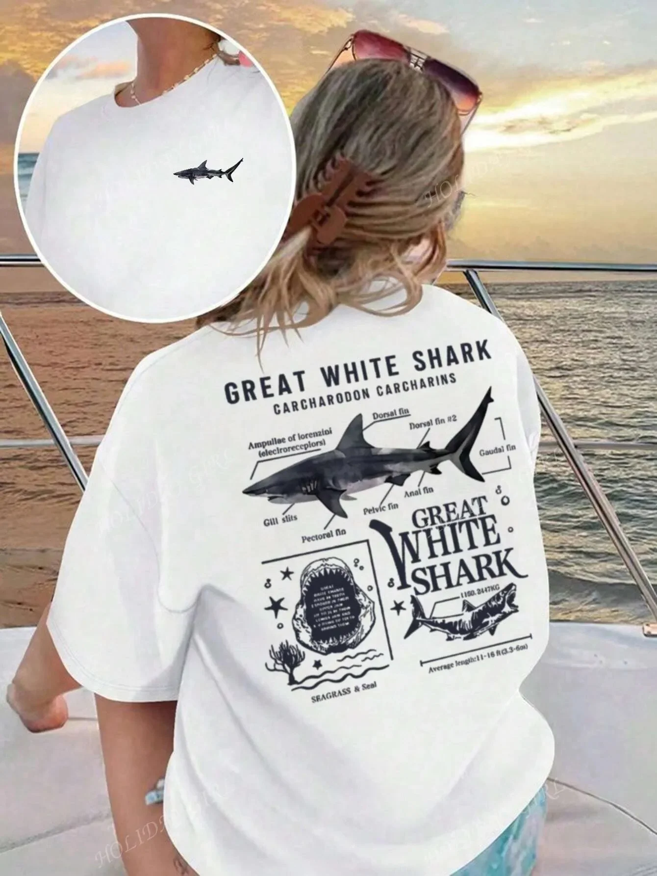 

Casual Cotton T - Shirt with Great White Shark Design Educational and Stylish Perfect for Beach Trips and Daily Wear