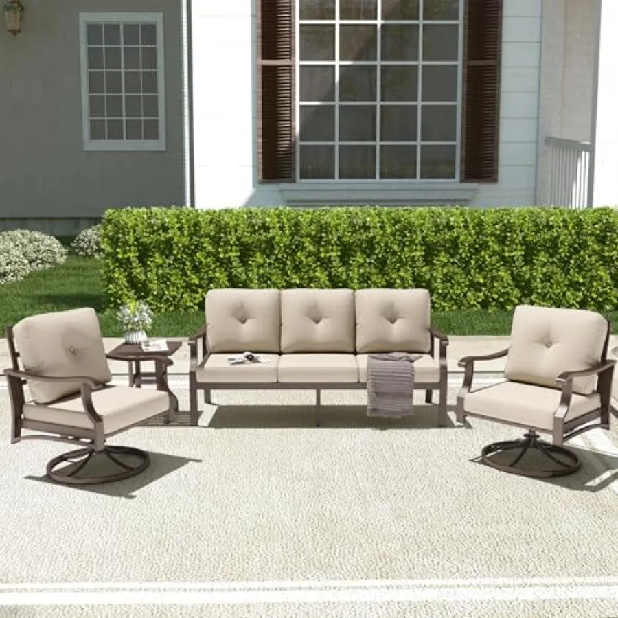 Aluminum Patio Furniture Set for Backyard and Poolside, Metal Outdoor Conversation Set in Gray with 5 Thickened Cushions, Rust-