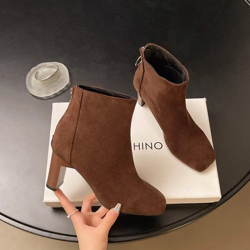 Winter New Style Round Toe Square Heel Comfortable Casual Mid-length Boots Fashion Hot Selling Sexy High Heel Women's Boots