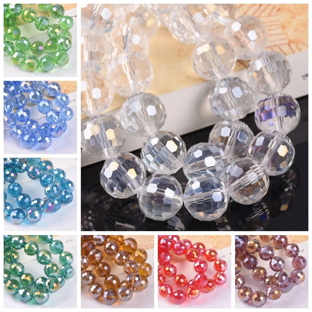 Round 96 Facets Cut Disco Ball AB Plated 6mm 8mm 10mm 12mm Crystal Glass Loose Spacer Beads lot Colors for Jewelry Making DIY